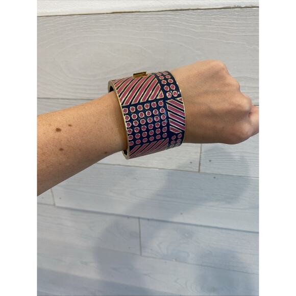 Banana Republic Bracelet Womens Navy Blue Pink Wide Cuff Bangle Fashion Jewelry - Picture 7 of 7
